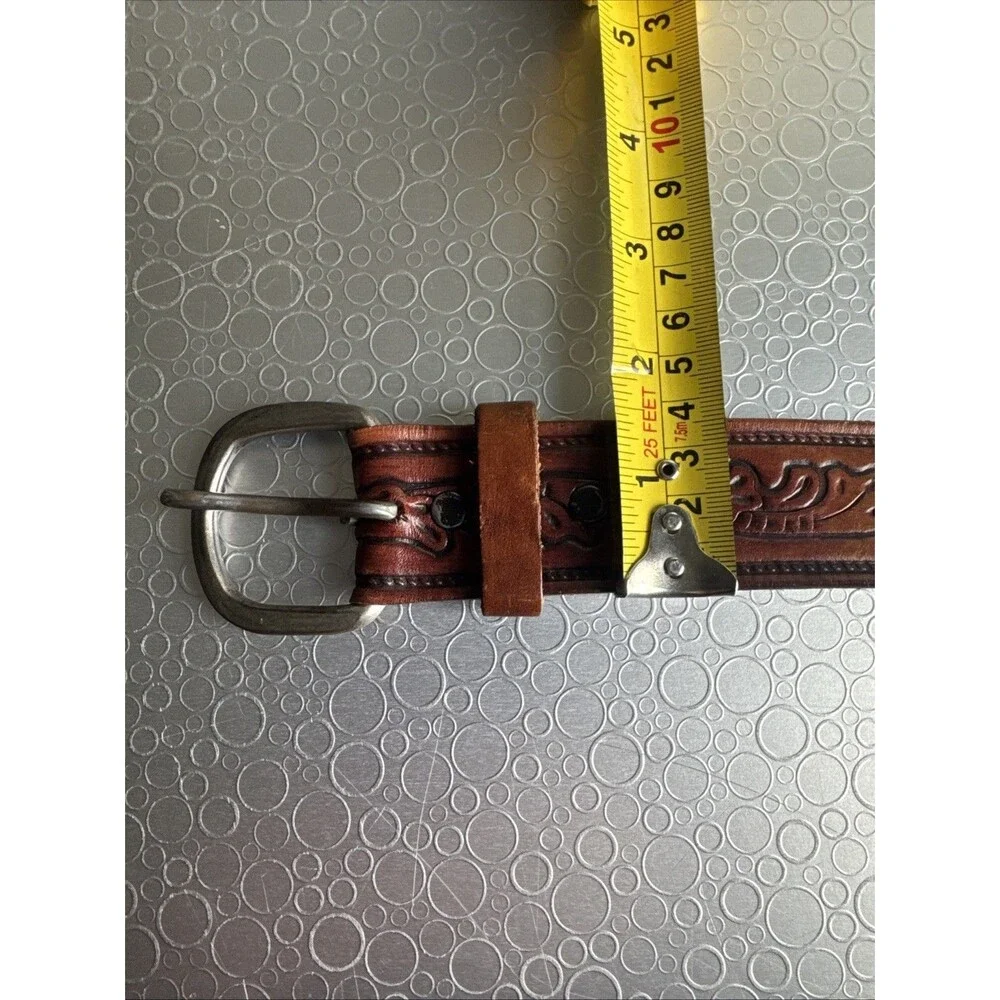Vtg Leather Western Belt Mens 40 Full Grain Steerhide USA Brown Debossed Unisex